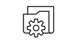 © MDABUOBAIDA - Minimalist black outline vector icon illustration of stacked document folders with a gear cog symbol, ideal for representing file management, system settings, and directory configuration.