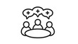 © MDABUOBAIDA - Positive business meeting and team collaboration vector icon featuring three people at a round table with plus sign speech bubbles, representing constructive brainstorming and group discussion.