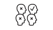 © MDABUOBAIDA - Human resources recruitment vector icon with four head silhouettes, one featuring a checkmark and three with crosses, symbolizing candidate selection, hiring process, and talent acquisition.