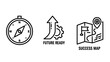 © MAHMUDA  - Strategic success and future ready planning icon set with planning strategy navigation direction progress business development leadership motivation optimization efficiency technology