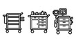© MAHMUDA  - Set of medical trolley and equipment cart icons including a transport stretcher cart a pharmaceutical storage unit a high tech patient monitoring station hospital equipment healthcare