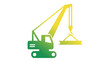 © Kashif - Green and yellow gradient vector icon of a mobile construction crane lifting a steel beam on a white background. Minimalist flat illustration for building, industry, and engineering projects.