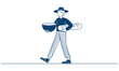 © StockMint - Man carrying a bowl and a loaf of bread walking in a simple vector illustration style