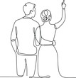 © ALEX - couple back view line art featuring man and woman standing together with arm around in simple outline style illustration
