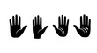 © Dieke - Set of four black hand icons showing different gestures against a white background for graphic use.