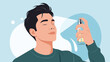 © DoveRen - Handsome young man closing his eyes and spraying refreshing perfume or cologne on his face for daily grooming.