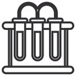 © Hania - Black vector icon of three test tubes in a laboratory rack connected by tubing, minimalist science illustration for chemistry research, medical testing, and scientific experiments symbol.