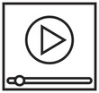 © Zoya - Minimalist black vector icon of a video player interface featuring a central play button and a progress bar at the bottom. Clean line art illustration for multimedia, streaming, and web design.