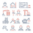 © Atiya - Building Essentials: A comprehensive array of icons representing the tools, workers, and plans integral to construction and building