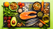 © nuralam_gfx - A variety of healthy foods on a cutting board