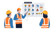 © Nusaybah - Safety rules explanation in workshop: An instructor explains the essential safety protocols to two other construction workers. A clear display of safety rules provides guidance in work.