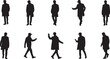 © MDARMAN - Nine black silhouettes of people walking in various poses and directions different poses