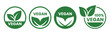 © Ibrahim Creative420 - Four circular green vegan symbols and labels are displayed promoting plant based and cruelty free products high quality professional detailed modern