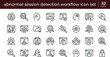 © set kine - Abnormal session detection workflow outline cybersecurity icon set illustrating behavioral monitoring anomaly alerts identity validation suspicious activity tracking security processes