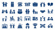 © Iconique Studio - Collection of blue icons representing family, friendship, childhood, celebration, and togetherness in a clean, modern graphic style