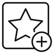 © Shakib - Black line vector icon illustration of a star inside a rounded square with a plus sign, representing adding to favorites, bookmarking, rating, or creating a new highlighted collection.