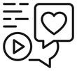 © MDNABIULISLAM - Social media engagement vector icon illustration featuring a video play button, speech bubbles with a heart symbol, and text lines, representing digital content, feedback, and online communication.