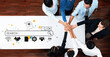 © InfiniteFlow - Group Collaboration in a Modern Office Setting with Hands Together Symbolizing Teamwork and Unity Over a Digital Search Interface Quark.