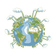 © Adelia - Globe Surrounded by Industrial Factories and Smoking Chimneys Vector