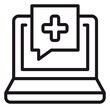 © MdYesin - Telemedicine and online healthcare vector icon illustration featuring a laptop with a medical cross inside a speech bubble, representing digital medical consultation and remote health services.