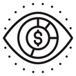 © Ahsan - Financial vision vector icon: Eye symbol featuring a pie chart and dollar sign, representing business analytics, market monitoring, investment oversight, and data-driven economic insights.