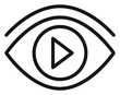 © Azan - Minimalist black line art vector icon illustration of a human eye with a play button symbol inside, representing video streaming, digital media consumption, watching content, and observation.