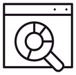 © Mirza - Web Browser Data Analysis Vector Icon Illustration with Magnifying Glass and Pie Chart for SEO, Business Intelligence, Market Research, and Analytics Concepts, Minimalist Black Line Art Symbol.