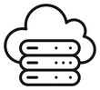 © Mdraza - Cloud computing and data storage server icon. Minimalist black line art vector illustration of a cloud with three stacked server rack units, representing web hosting, network database, and digital