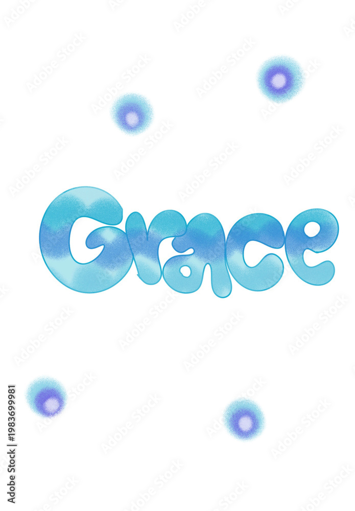 Grace name design in blue bubble letters with purple glowing spots の ...