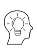 © Monika Jurczyk - Human head with light bulb icon PNG, idea concept outline, creativity and thinking symbol, minimal line art illustration for innovation, brainstorming, psychology, UI, branding and design. High-res