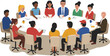 © newsuper - Business Vector Illustration Office New Client Deal - Team of People Featuring Collaborative Coworkers Engaged in a Project Discussion