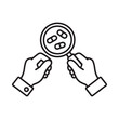 © NASRIN - Hands holding a magnifying glass over pills line art illustration