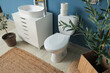 © Pixel-Shot - Interior of modern bathroom with sink, toilet bowl and decorative olive trees