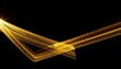 © Azke - Composition artistique de faisceaux lumineux dorés et de lignes cinétiques croisées créant un effet de mouvement rapide et technologique sur fond noir.