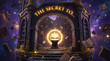 © Rodrigo - Ancient mystical library archway with floating books and 'THE SECRET TO...' text in a starry galaxy