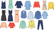 © MDABDUL - A collection of fashion illustrations displays various garments including dresses shirts blazers and pants in a flat lay arrangement high quality professional detailed