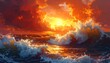© Mangga - Vibrant orange sunset over turbulent ocean waves