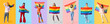 © Pixel-Shot - Set of people with rainbow flags on color background. LGBT concept