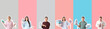 © Pixel-Shot - Set of different people with irons on color background