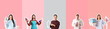 © Pixel-Shot - Set of different people with irons on color background
