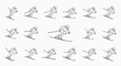 © Indhgraphy Visual - Collection of hand-drawn line art illustrations depicting various skiers in action, forming a dynamic pattern for winter sports and recreation designs.
