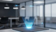 © SiddikMan - Augmented reality interface with blue projection on tablet screen in office