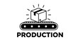 © Emongrapic - Industrial production line illustration featuring cardboard box on conveyor belt with text for manufacturing logistics.