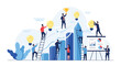 © Alton - Diverse group of business people using ladders and charts to achieve common goals with glowing lightbulb ideas.