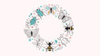 © Lily - Beautiful circular wreath composition made of various colorful insects like butterflies beetles and bees in a delicate style.