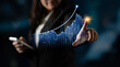 © InfiniteFlow - A professional woman interacts with a digital growth chart, demonstrating financial analysis and strategy using a smart device. Ideal for business and finance themes. Scalp