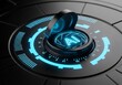 © NeoDesign Hub - Futuristic ai interface with glowing blue dial and control knob on sleek black panel