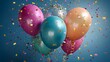 © faysal - Colorful balloons and confetti on blue background celebration 1