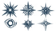© Suprapto - Six blue compass rose designs, each with a unique style, set against a plain white background