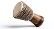 © Fathul - Rustic wooden drum with taut animal hide head, bound by rope, on white
